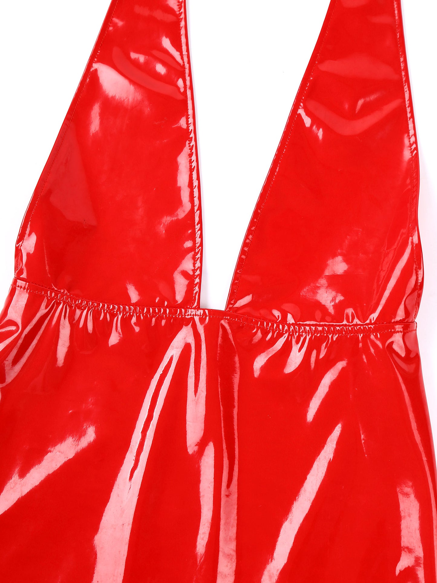 Women Sexy Deep V Backless Dress Wet Look Patent Leather Bodycon Minidress Nightclub Pole Dancing Costume Clubwear Nightwear