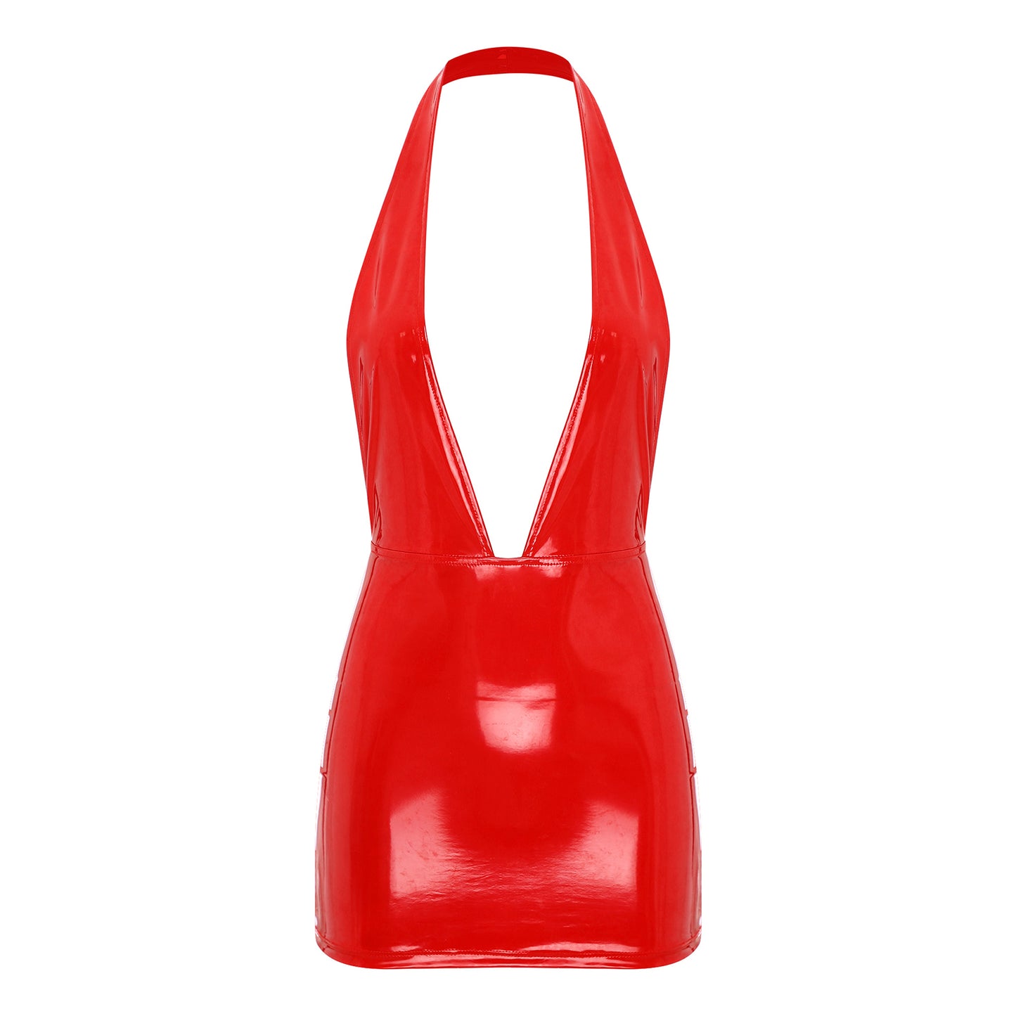 Women Sexy Deep V Backless Dress Wet Look Patent Leather Bodycon Minidress Nightclub Pole Dancing Costume Clubwear Nightwear