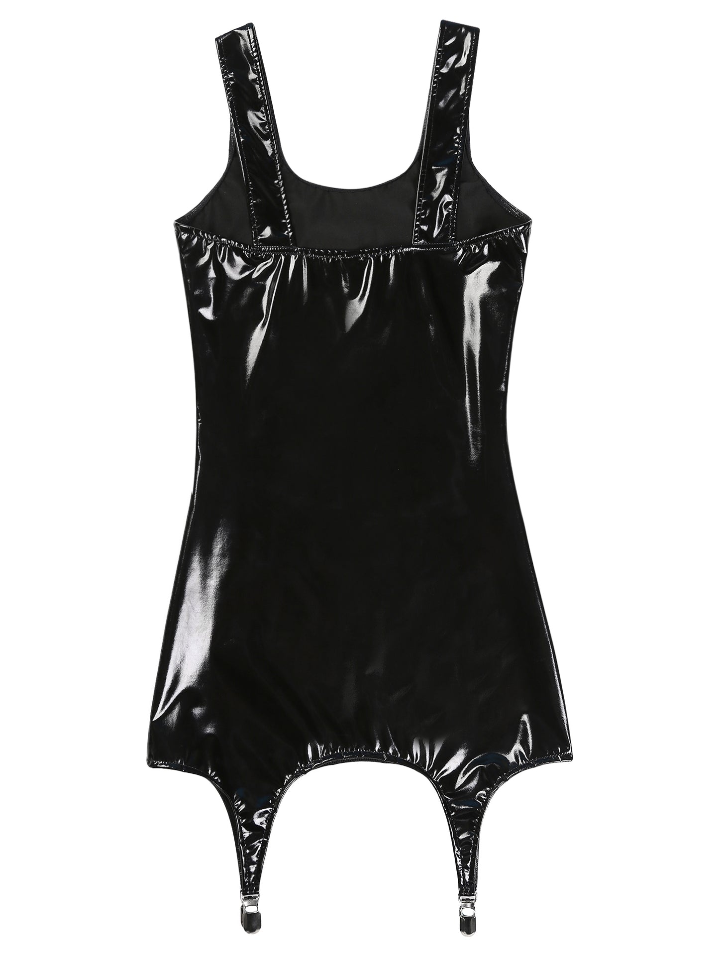 Womens Wet Look Patent Leather Latex Tank Dress Festival Wet Look Clubwear Nightclub Hips Bodycon Mini Dresses with Metal Clips