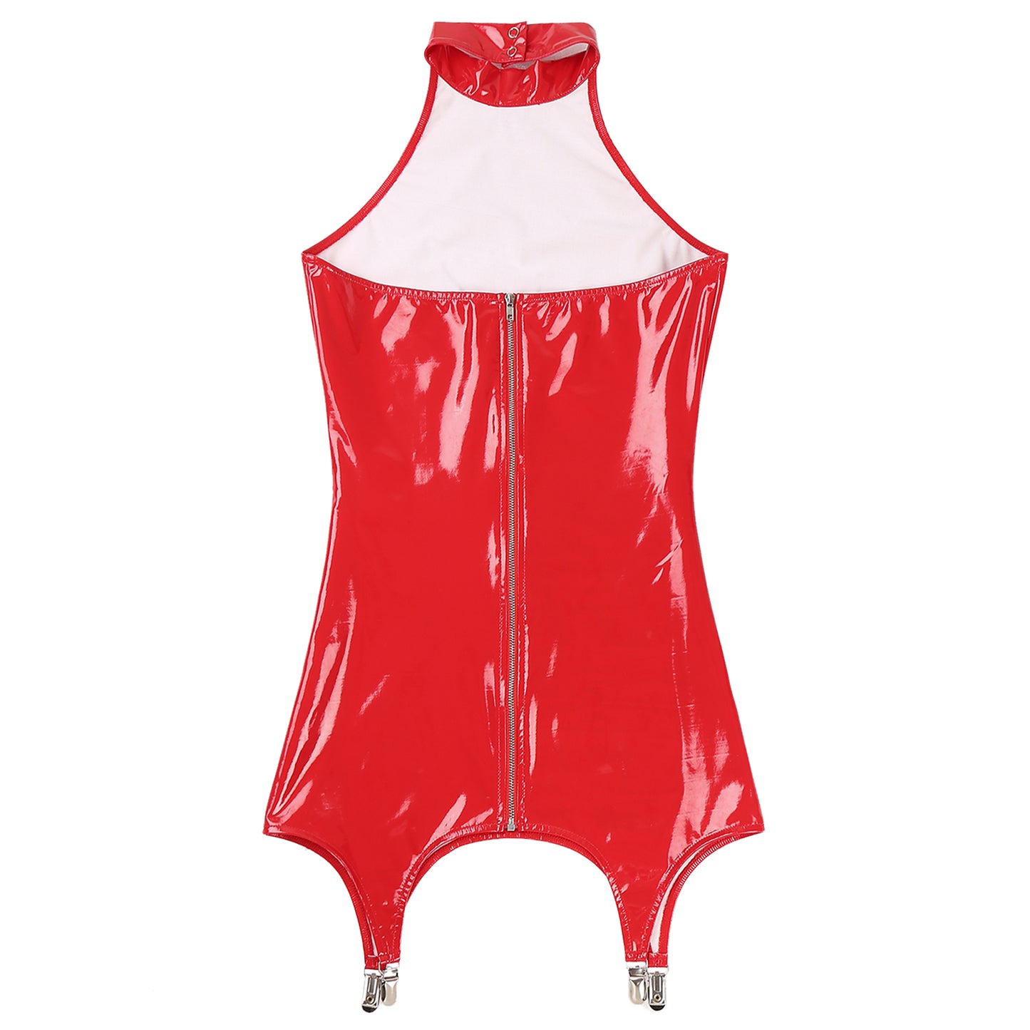 Womens Sexy Glossy Bodycon Dress Wet Look Patent Leather Dresses Halter Sleeveless Back Zipper Minidress Lingerie Party Clubwear