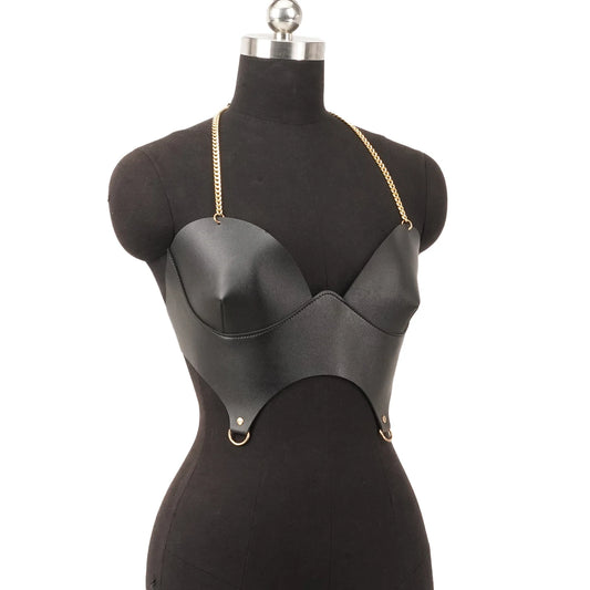Punk Pu Leather Corset Top Black Corset Fashion Corset Women Bustier