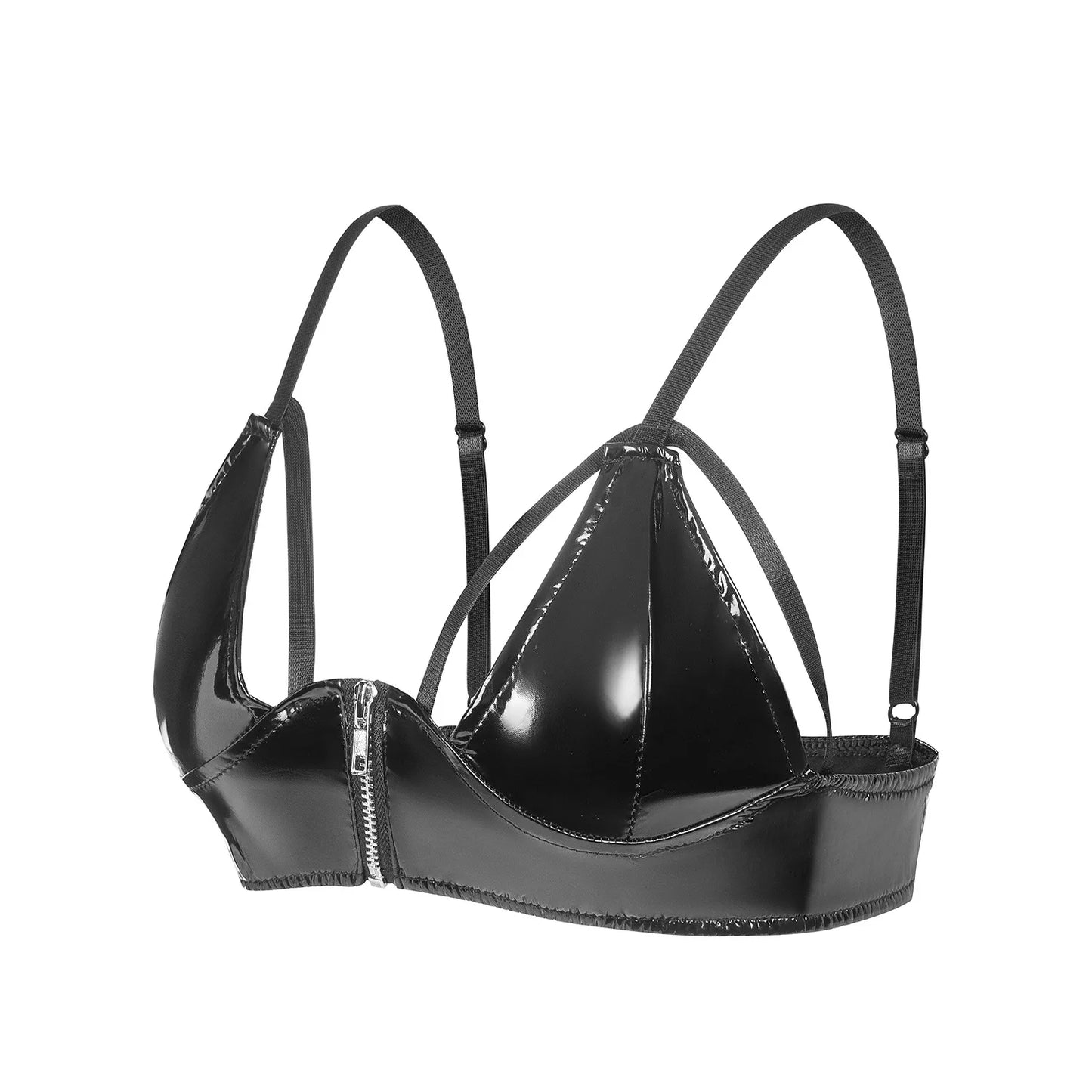 Women Black/Red Front Zipper Crop Top Pole Dance Rave Bra Tops Latex