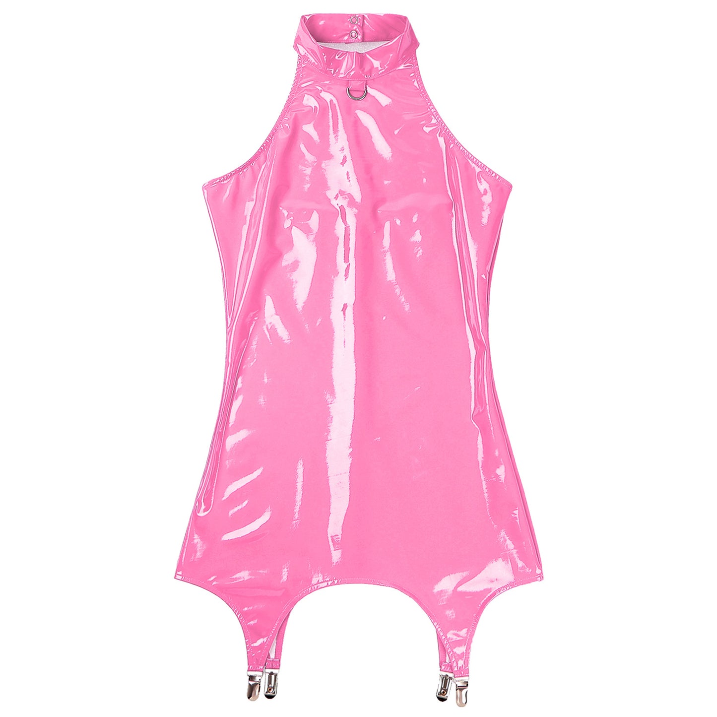 Womens Sexy Glossy Bodycon Dress Wet Look Patent Leather Dresses Halter Sleeveless Back Zipper Minidress Lingerie Party Clubwear
