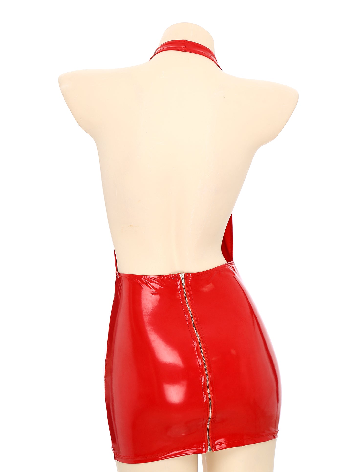 Women Sexy Deep V Backless Dress Wet Look Patent Leather Bodycon Minidress Nightclub Pole Dancing Costume Clubwear Nightwear
