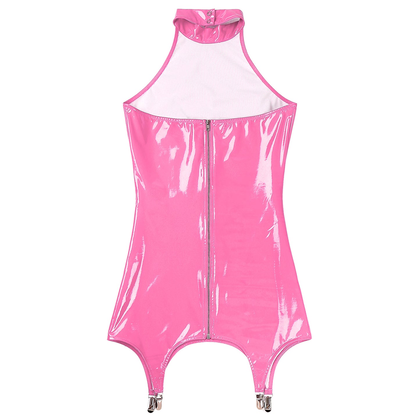 Womens Sexy Glossy Bodycon Dress Wet Look Patent Leather Dresses Halter Sleeveless Back Zipper Minidress Lingerie Party Clubwear