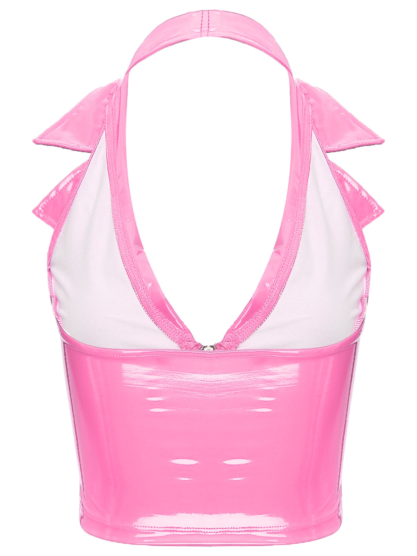 Womens Wet Look Leather Deep V Neck Halter Backless Crop Tank Tops Sexy Camisole Vest for Club Party Festival Raves Clubwear
