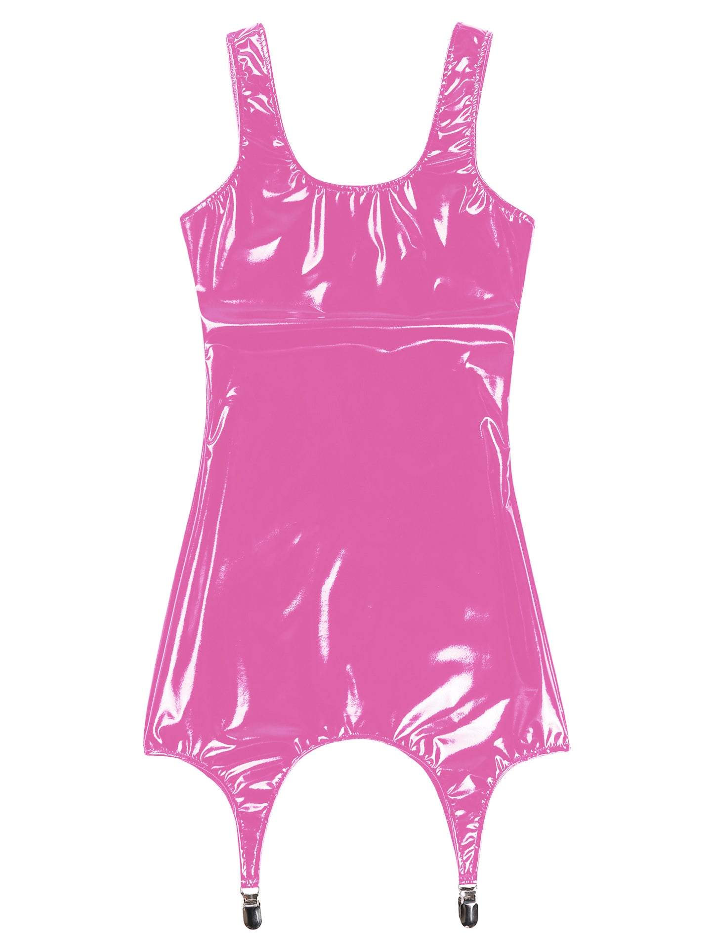 Womens Wet Look Patent Leather Latex Tank Dress Festival Wet Look Clubwear Nightclub Hips Bodycon Mini Dresses with Metal Clips