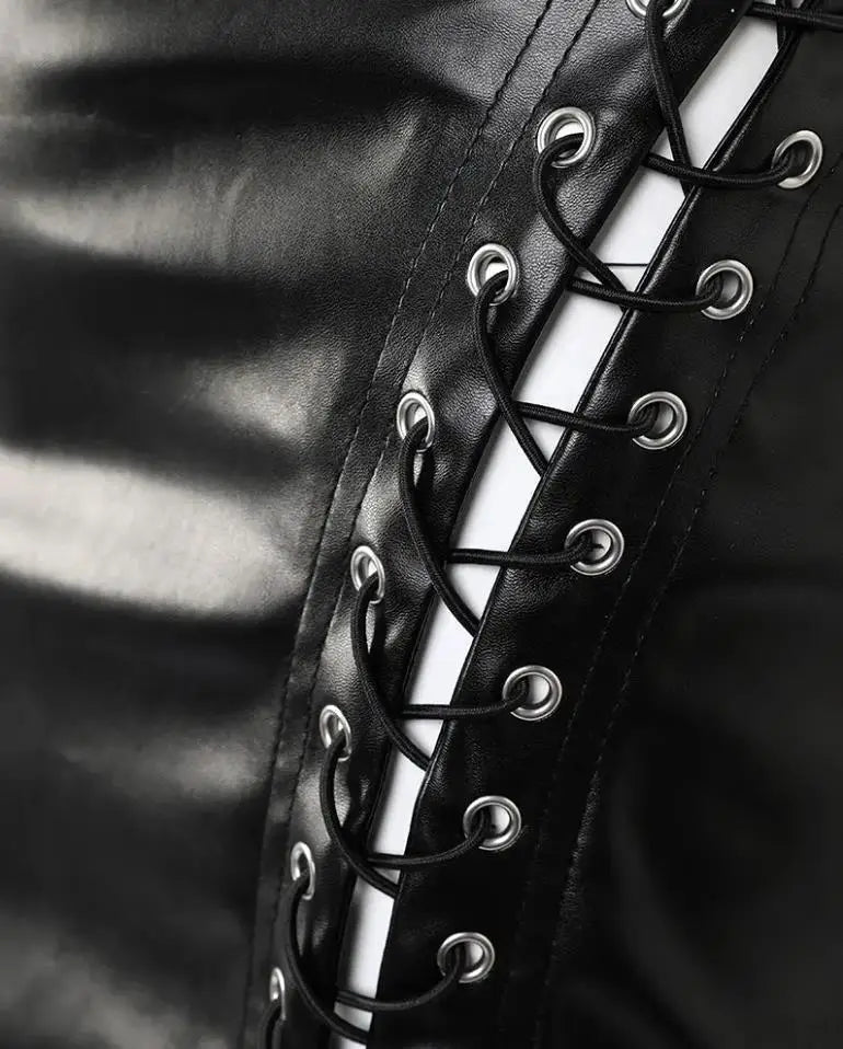 Women's Sexy Leather Skirt 2024 Summer New High Waist Pu Leather Mesh