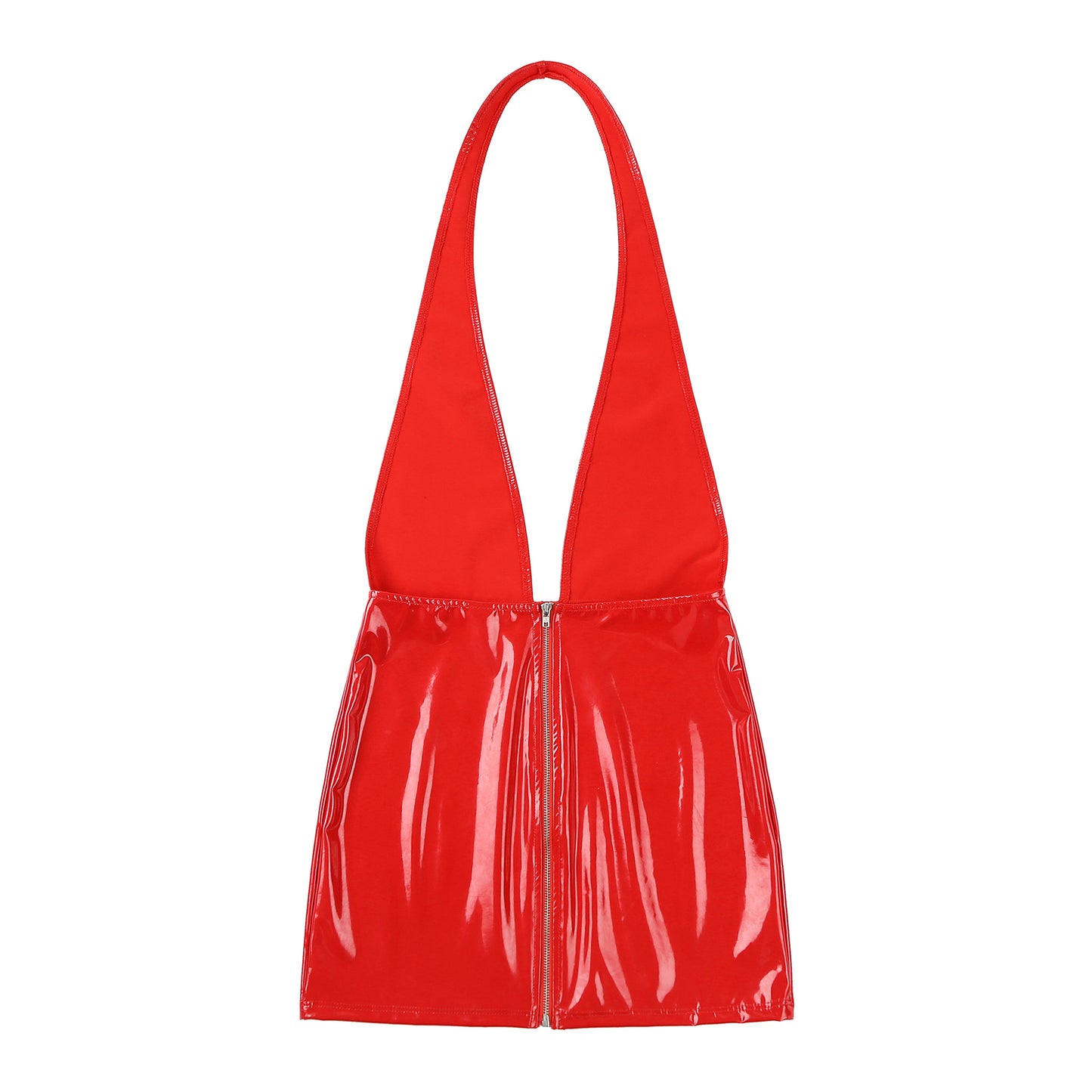 Women Sexy Deep V Backless Dress Wet Look Patent Leather Bodycon Minidress Nightclub Pole Dancing Costume Clubwear Nightwear