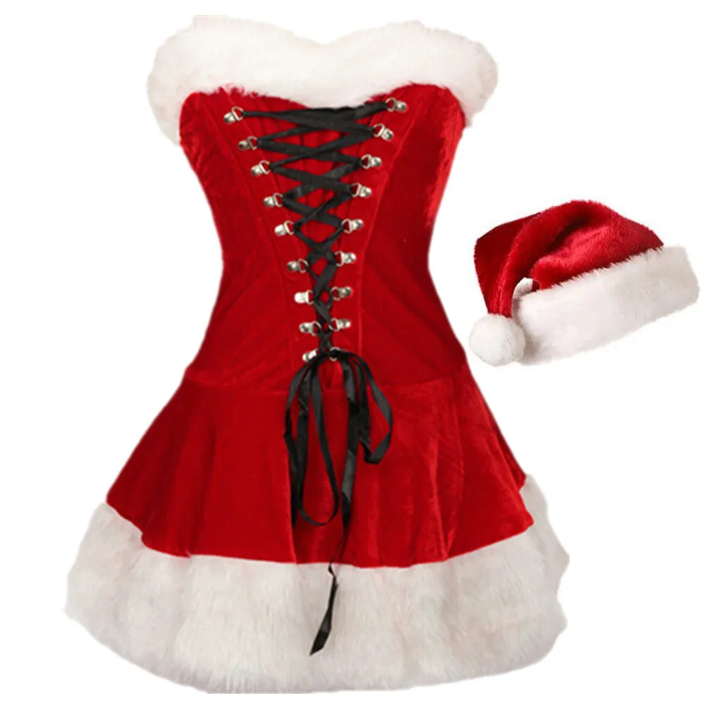 Female Christmas Cosplay Costume for Plush Santa Claus Clothing Sets
