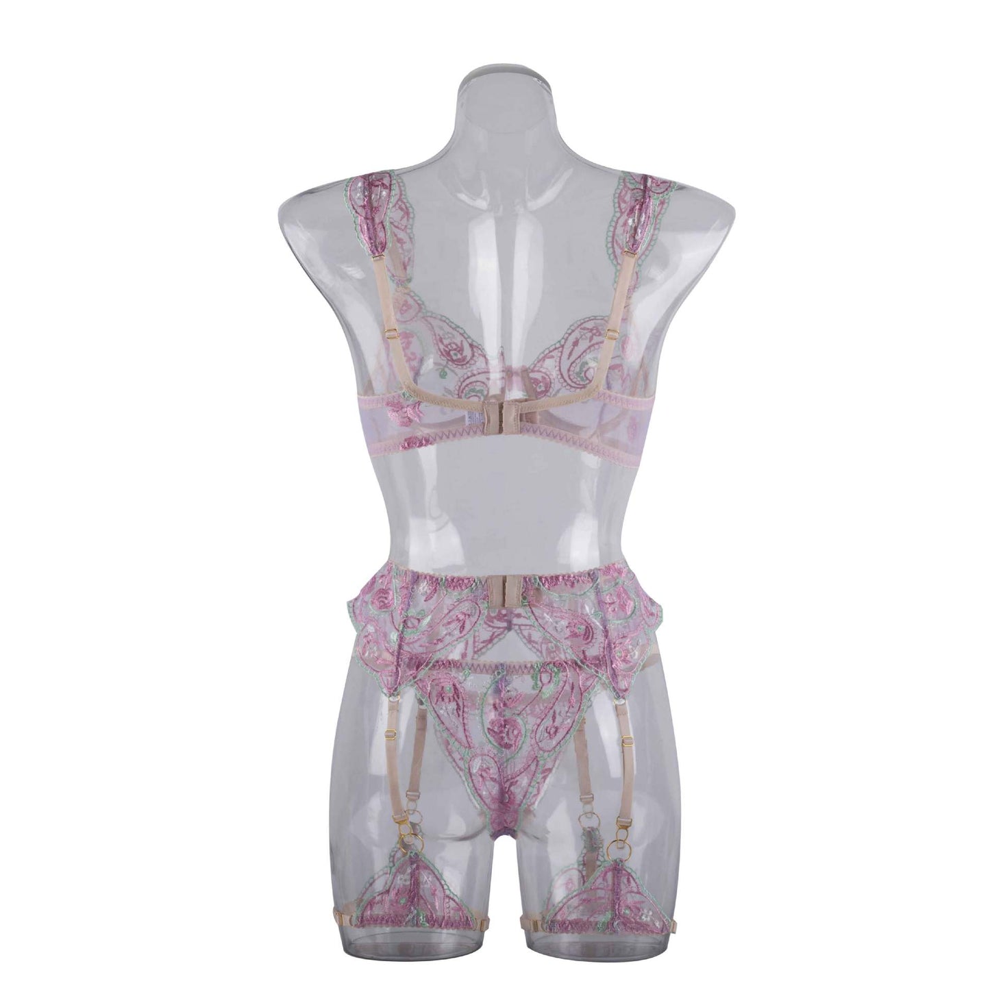 Sheer Mesh Sexy Lingerie Bra Set with Embroidered Flowers.