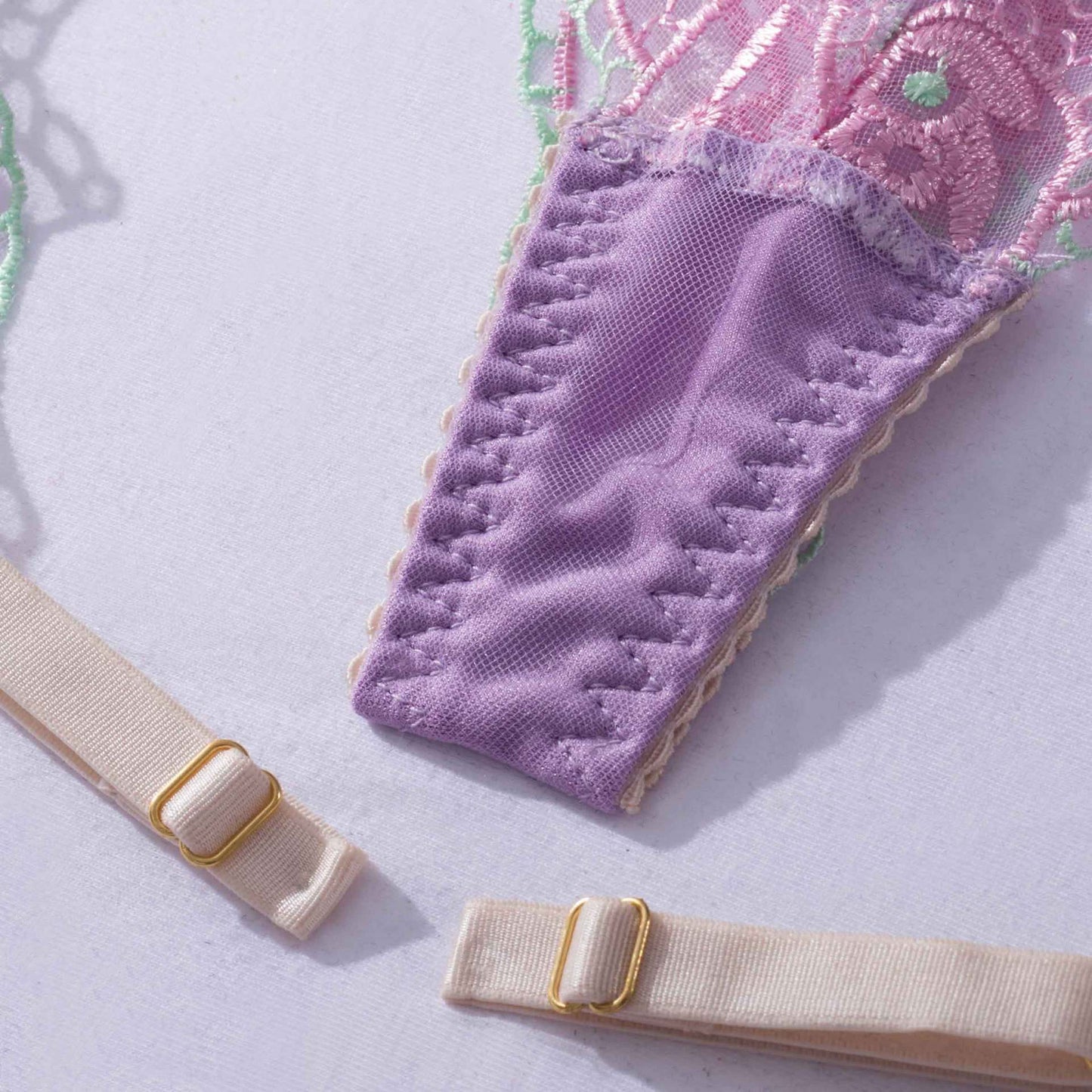 Sheer Mesh Sexy Lingerie Bra Set with Embroidered Flowers.