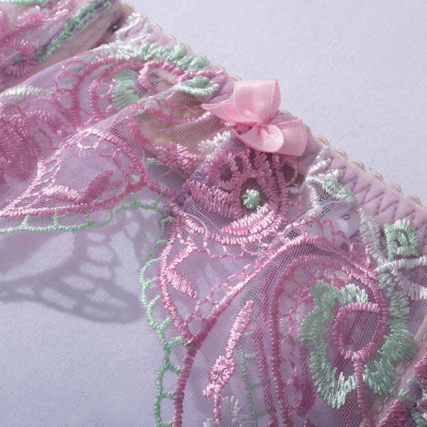 Sheer Mesh Sexy Lingerie Bra Set with Embroidered Flowers.