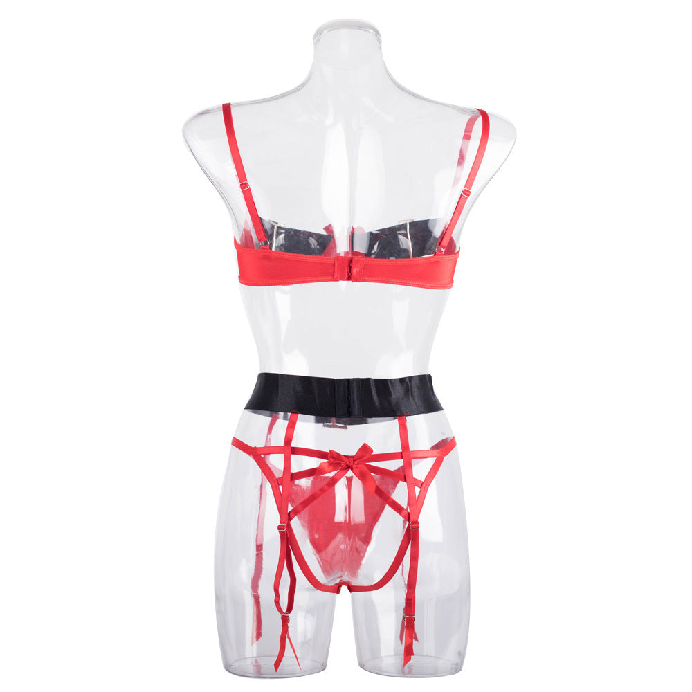 Stunning Christmas Cutout Bra Set with Bow and Wide Belt-8