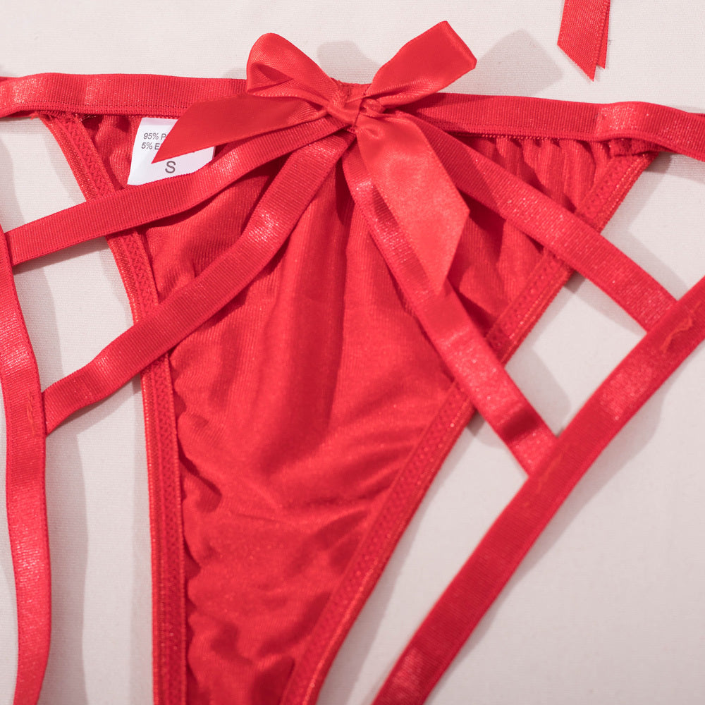 Stunning Christmas Cutout Bra Set with Bow and Wide Belt-15