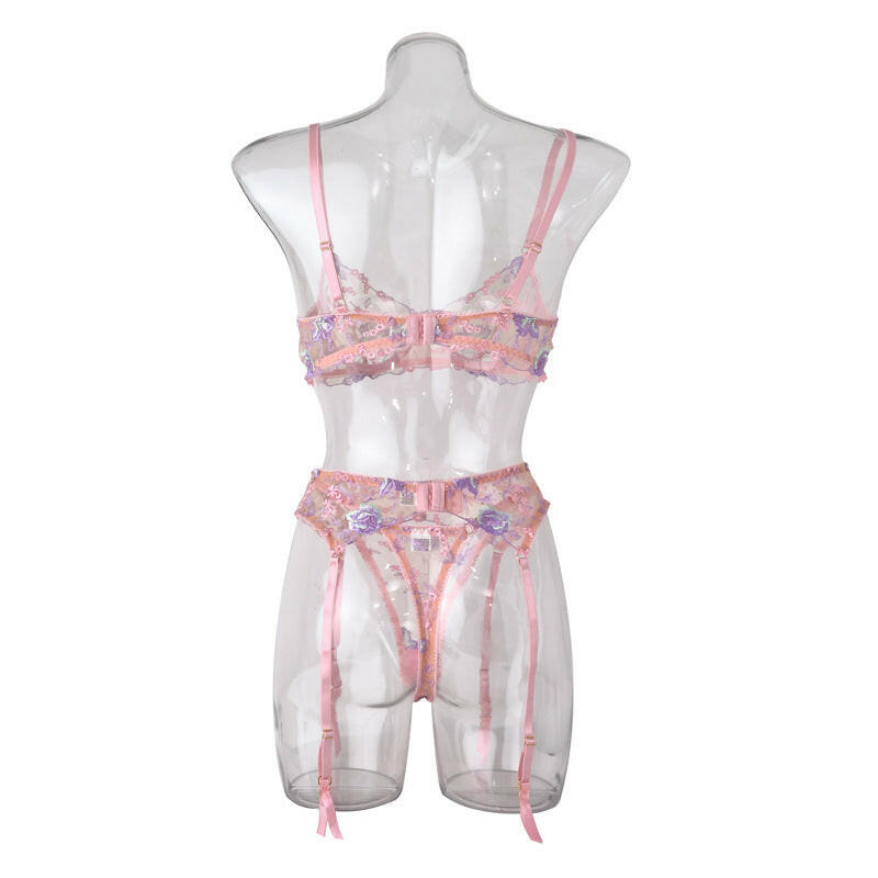 Stunning Sexy Bra and Panties Set with Purple Embroidery.