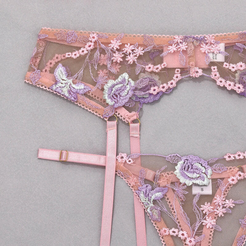 Stunning Sexy Bra and Panties Set with Purple Embroidery.