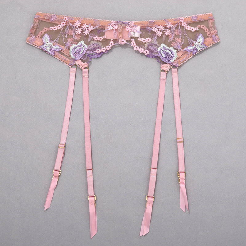 Stunning Sexy Bra and Panties Set with Purple Embroidery.