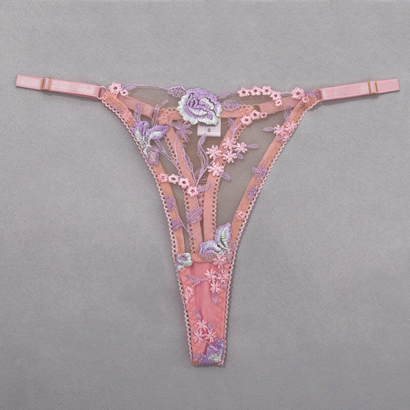 Stunning Sexy Bra and Panties Set with Purple Embroidery.