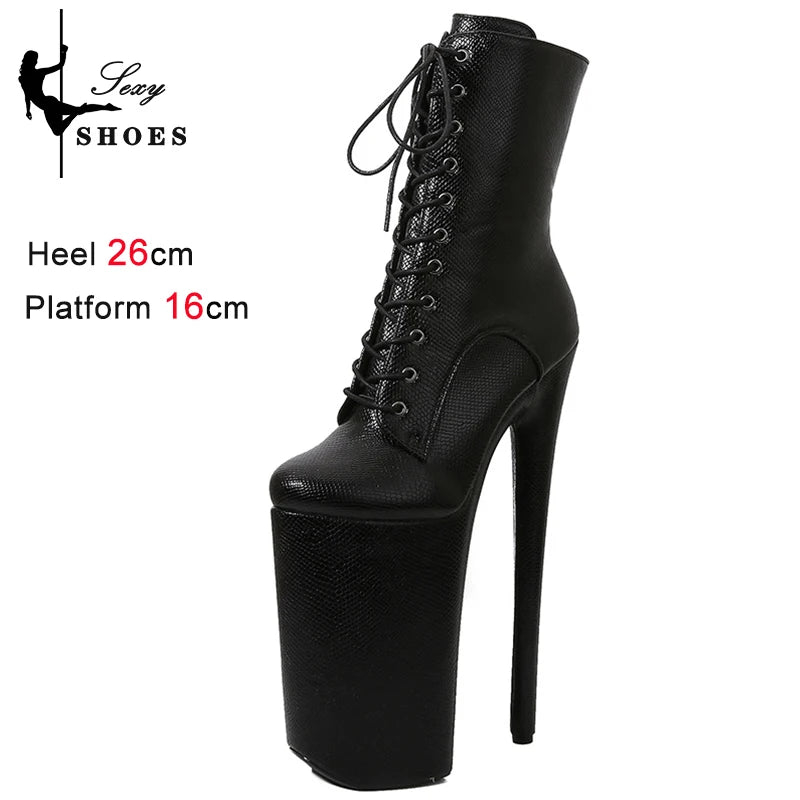 Shoes Ladies Platform Zip Heels Ankle Boot Red Snake Pattern Women 26CM/10Inch Sexy Nightclub Pole Dance Boots Super High Heels