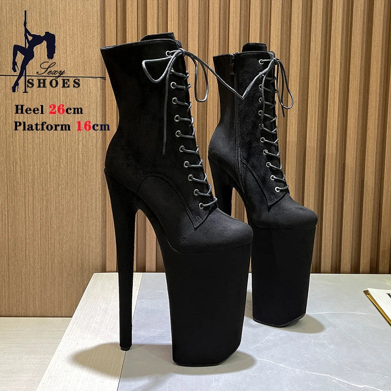 Sexy Extreme Super High Heel Women Boots Pole Dance 26cm 10inchs Nightclub Runway Show Model Shoes Women's Platform Suede Shoes