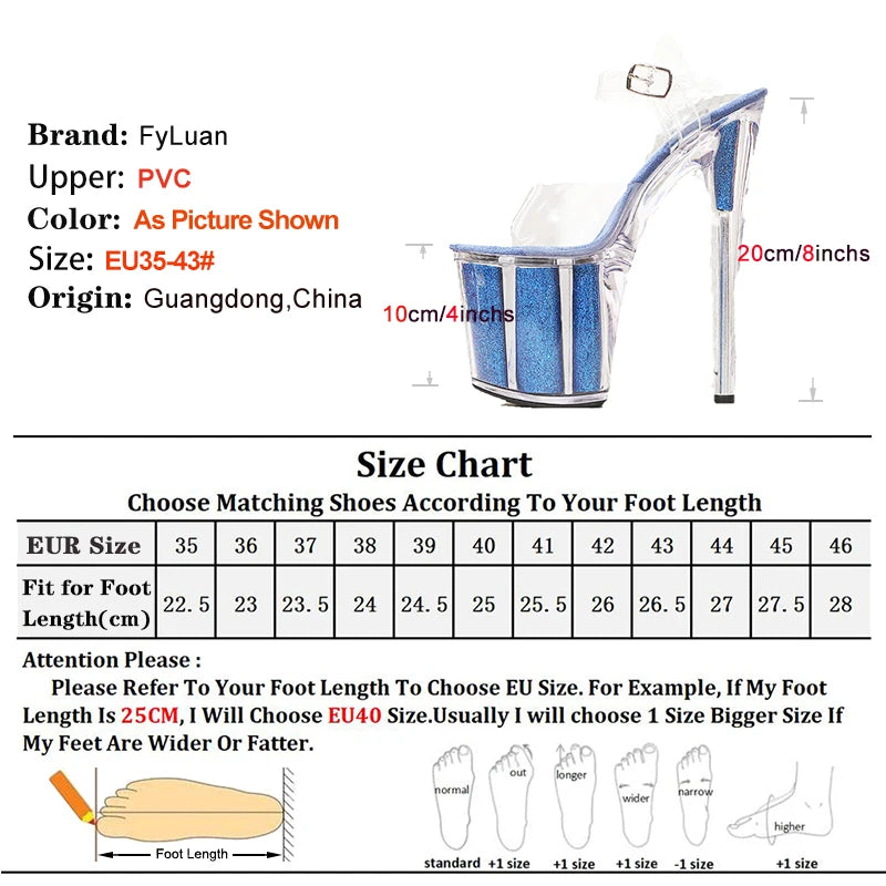 20CM Super High Heels Transparent PVC Crystal Sandals Clear Heel Summer Shoes For Women Party Shoes Pole Dance Stripper Heels