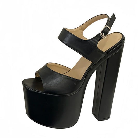 Fashion Women's Shoes Luxury Runway Buckle Strap Sexy 18CM Sandals Black Platform High Heels Party Club Stripper Pole Dance Shoe