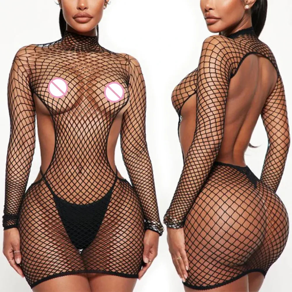 Floral Mesh Crotchless Lingerie Set