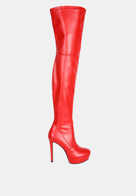 Faux Leather High Heeled Long Boots.