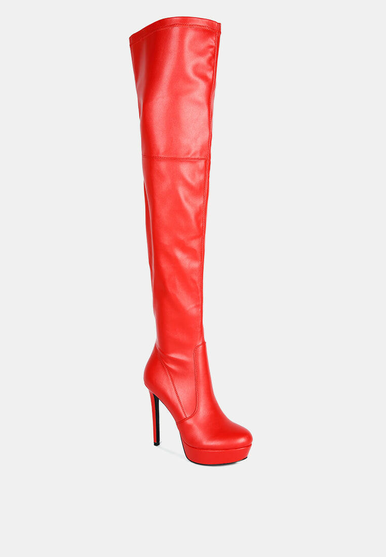 Faux Leather High Heeled Long Boots.