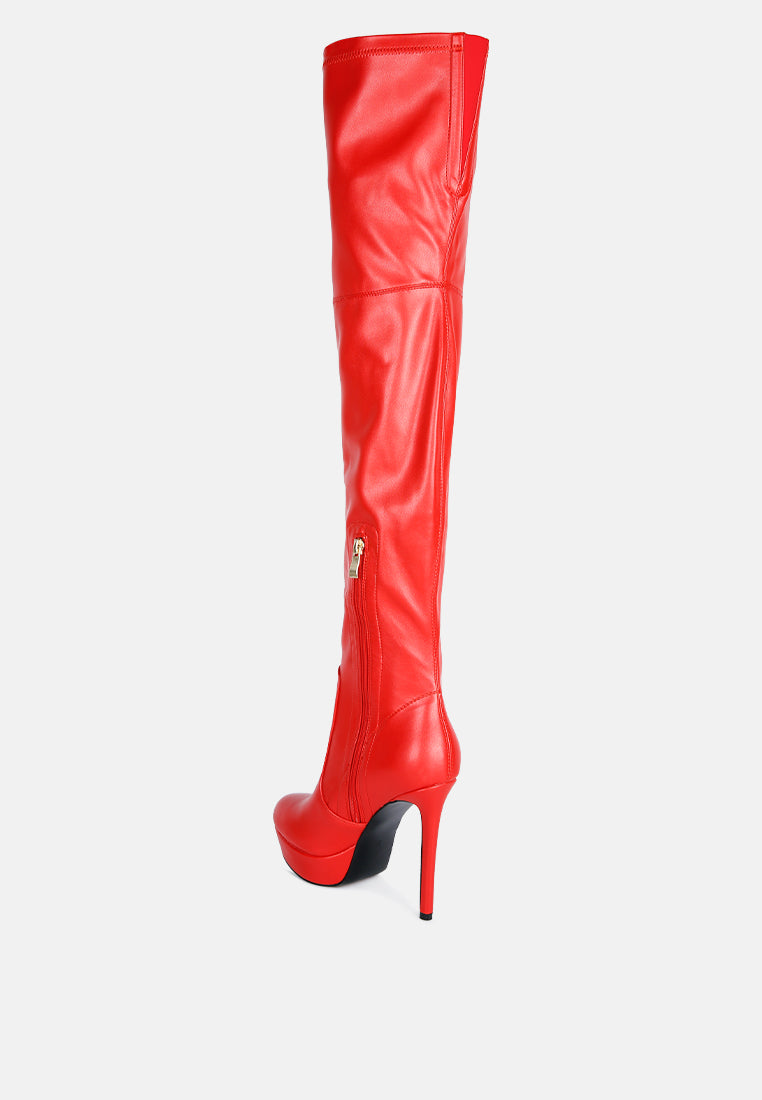 Faux Leather High Heeled Long Boots.