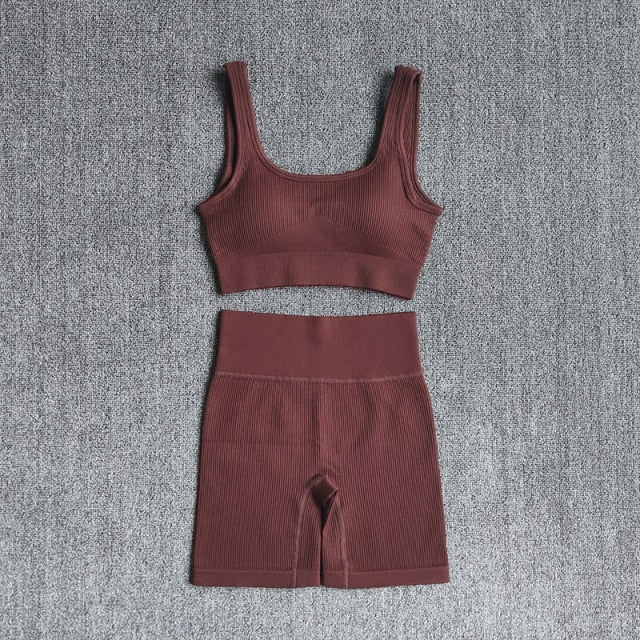 2PCS Women Yoga Set Gym Set Sexy Bra Seamless Sports Shorts Workout Running Clothing Gym Wear Athletic Sport Suit
