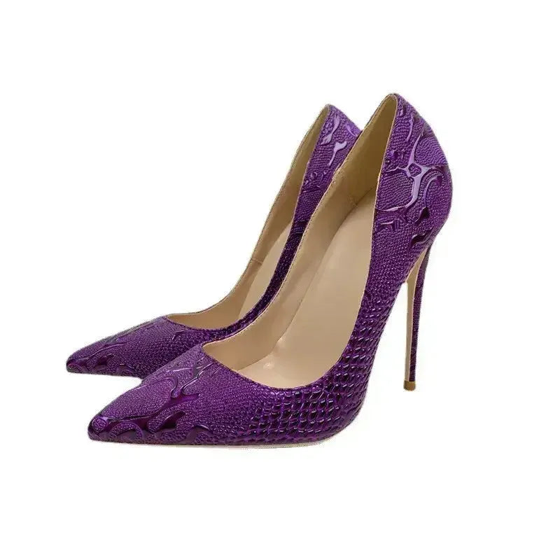 Purple Embossed Stiletto Pumps-3